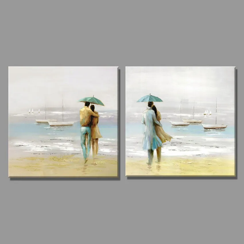 

2 Piece sea breeze blowing travel couple pictures oil painting canvas art Seascape Home Decor on the Wall for living room