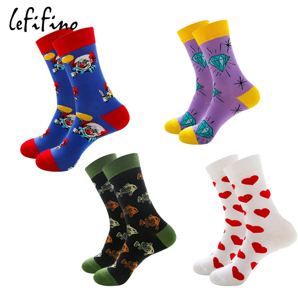 

men women cartoon character funny socks novelty creative heart diamond clown fish pattern happy unisex socks colorful Ne79830