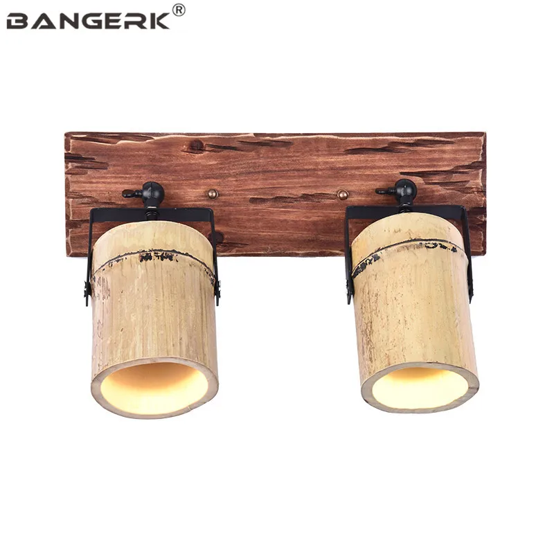 American Loft Sconce Wall Light Industrial Vintage LED Wall Lamp Wood Bamboo Can Adjusted Antique Lamps Home Decor Lighting