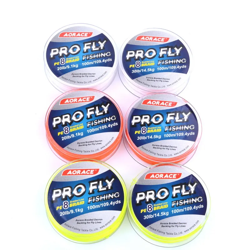 Braided fishing line 100m Brand Pro Series Fly Line 20LB/30LB Yellow/Red/white Color Fly Backing Line 8 Weaves