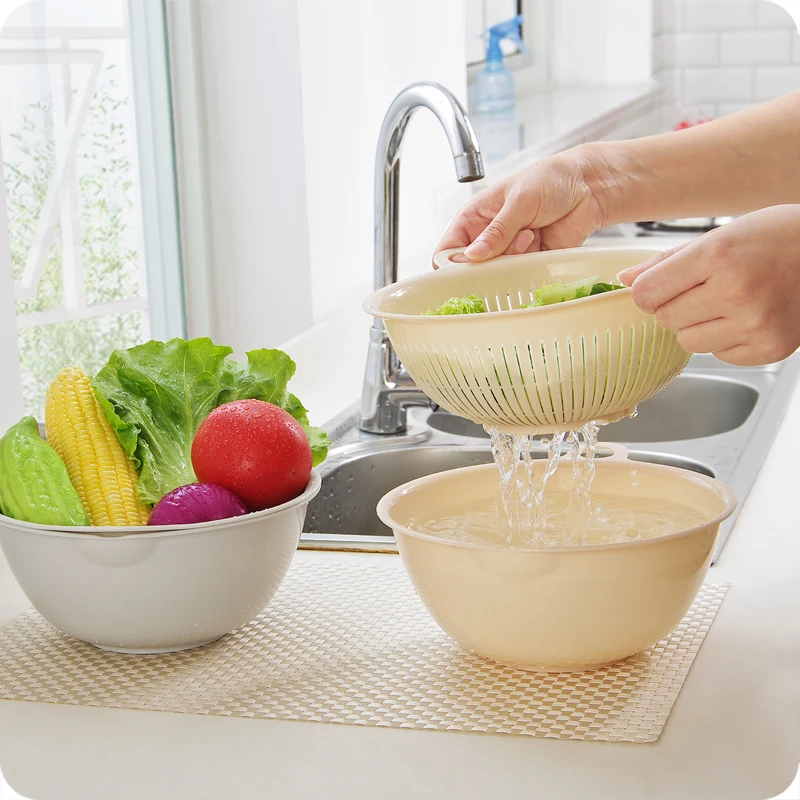 Double Layer Plastic Washing Basket Washing Fruit Drain Basket