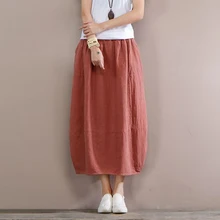 Облегающие юбки для женщин плюс размер с эластичным поясом Лен Хлопок Весна Осень Черный Модный повседневный Империя до середины икры юбки sgy0802