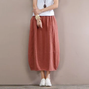 

Bud skirts for women plus size ealstic waist linen cotton spring autumn black new fashin casual empire mid-calf skirts sgy0802
