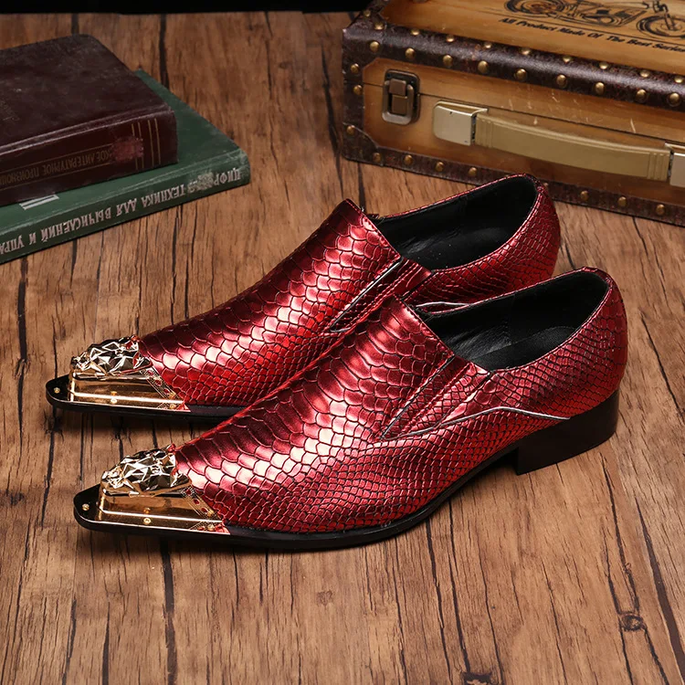

Red/Blue Luxury Casual Men Shoes Metal Toe Party Wedding Leather Shoes Men Slip On Loafers
