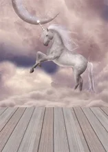 Laeacco Pink Red Unicorn Birthday Party Vivid Moon Wooden Floor Baby Portrait Photo Background Photo Backdrops For Photo Studio