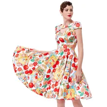 Summer Short Sleeve Hollowed Retro Vintage Rockabilly Dress 2017 Hollowed Front Cotton Floral Printed 50s Picnic Dress for Women