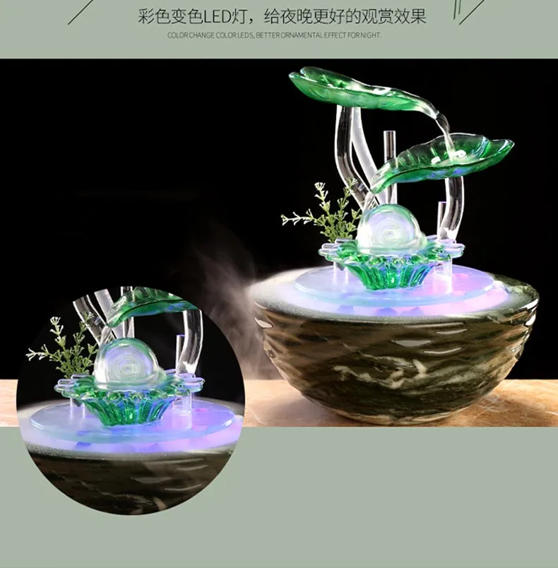 110 V-220 V повезло хрустальный шар светодиодный фонтан настольный украшения увлажнитель распылитель Lotus Материал Feng Shui колеса домашний декор