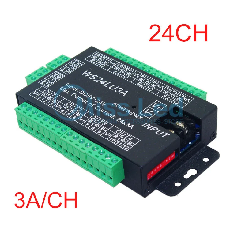 

Express 24CH Easy dmx512 decoder,LED dimmer Controller,DC5V-24V,each channel Max 3A,8 groups RGB controller,Iron shell