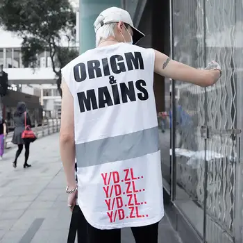 

European and American street hip hop wind woven sweat vest Harajuku style sleeveless breathable T-shirt male