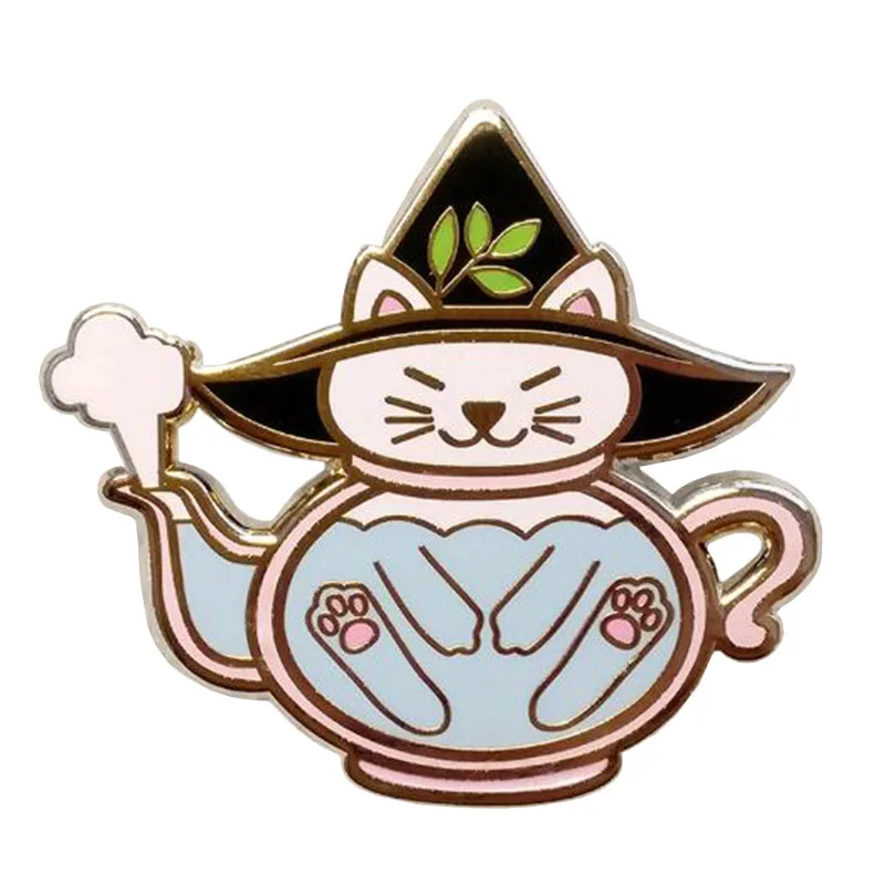 

Cat Teapot Pin Halloween Witch Brewing Over Kettle Kawaii Badge Enamel Pin