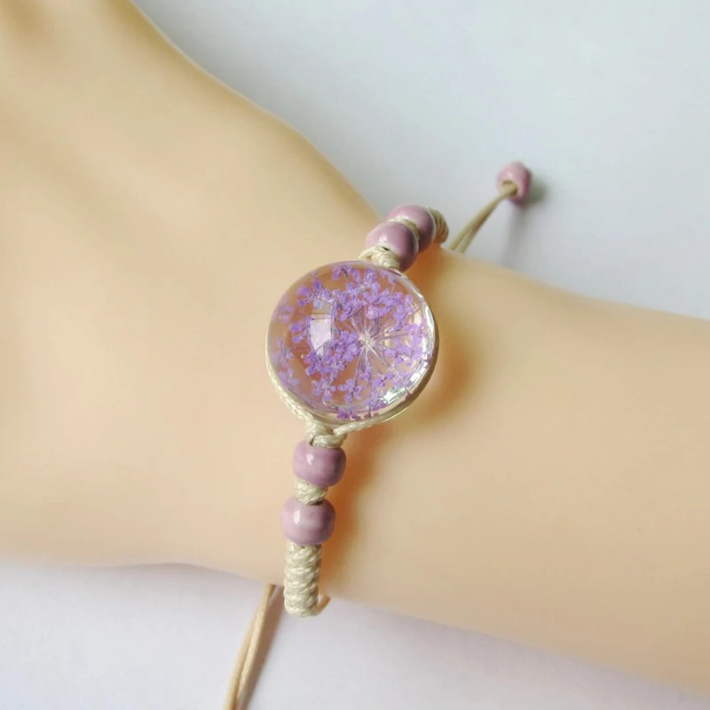 

LNRRABC Women Dried Flowers Pendant Glass Chain & Link Bracelets Rope Bracelet Fashion Jewelry Accessory Wholesale