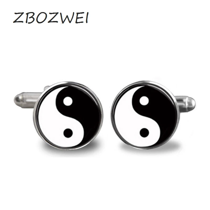 

ZBOZWEI 2018 Fashion handmad Cufflink YIN YANG glass personality silver balance Round Dome Jewelry High Quality Cufflink jewelry