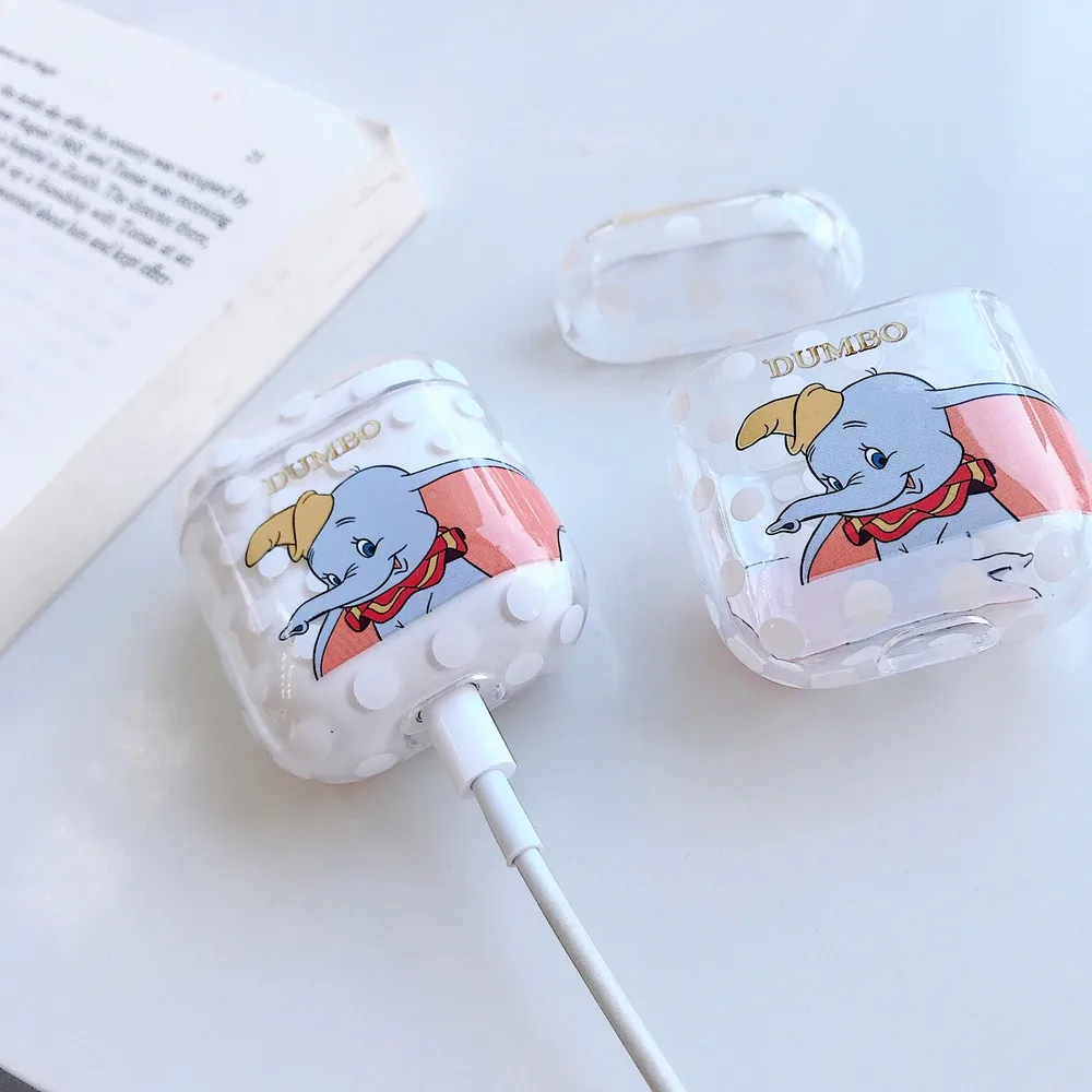 Cartoon Dumbo Earphone Accessories Cases transparent hard Case Protective Bag For Apple AirPods 1 2 Wireless Wired Charging Box