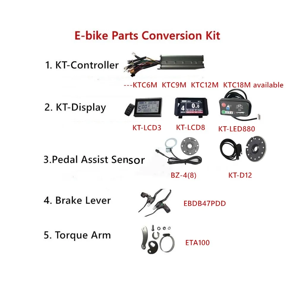 E-Bike Parts Kit KT Display KT Brushless Controller Electric Bicycle Brake Handle 8/12 Magnets PAS Torque Arm