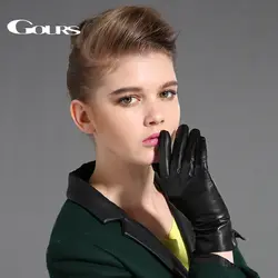Женские перчатки из натуральной кожи, черные перчатки из овчины, перчатки с сенсорным экраном, зимние толстые теплые модные варежки