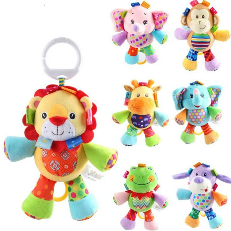 

1pc Baby Toy Soft Elephant Monkey Raise The Bell Rattles Toys Baby Cute Development Hand Bell Hanging Bed Safety Seat Plush Doll