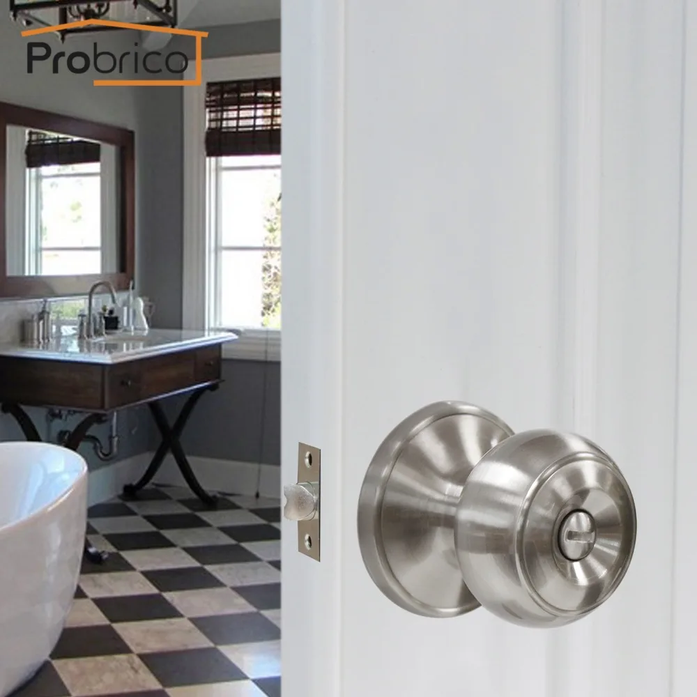 

Probrico Stainless Steel Door Handles for interior doors front back Knob lock cylinder Satin Nickel Keyless Privacy bedroom Lock