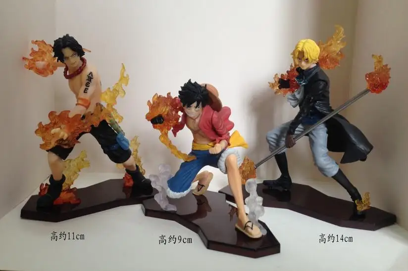

HKXZM Anime One Piece 3PCS/SET Attack Styling Luffy + Sabo + Ace PVC Figures Collectible Model Toys Gift