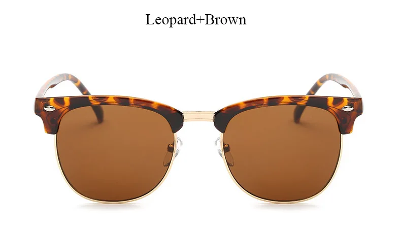 Мужские и женские солнцезащитные очки с защитой от ультрафиолетовых лучей с заклепками, Классические полуоправы, модные зеркальные солнцезащитные очки, солнцезащитные очки, мужские и женские оттенки, винтажные маленькие - Цвет линз: YB25 Leopard Brown