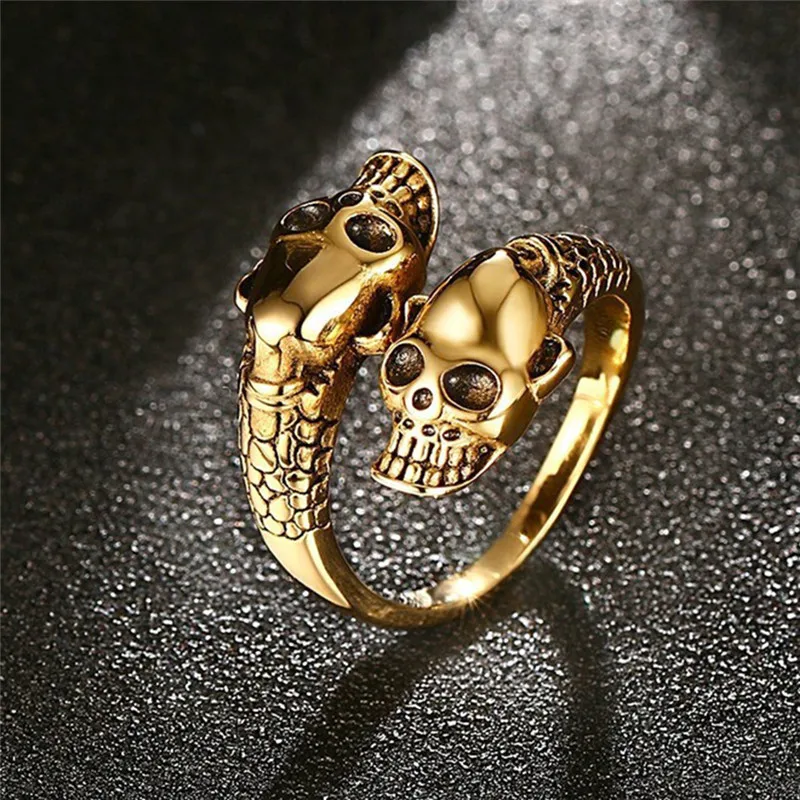 

BOAKO New Fashion Ring Men Silver/ Gold Stainless Steel Skull Ring Gothic Punk Style Open Skull Rings for Women Men Jewelry