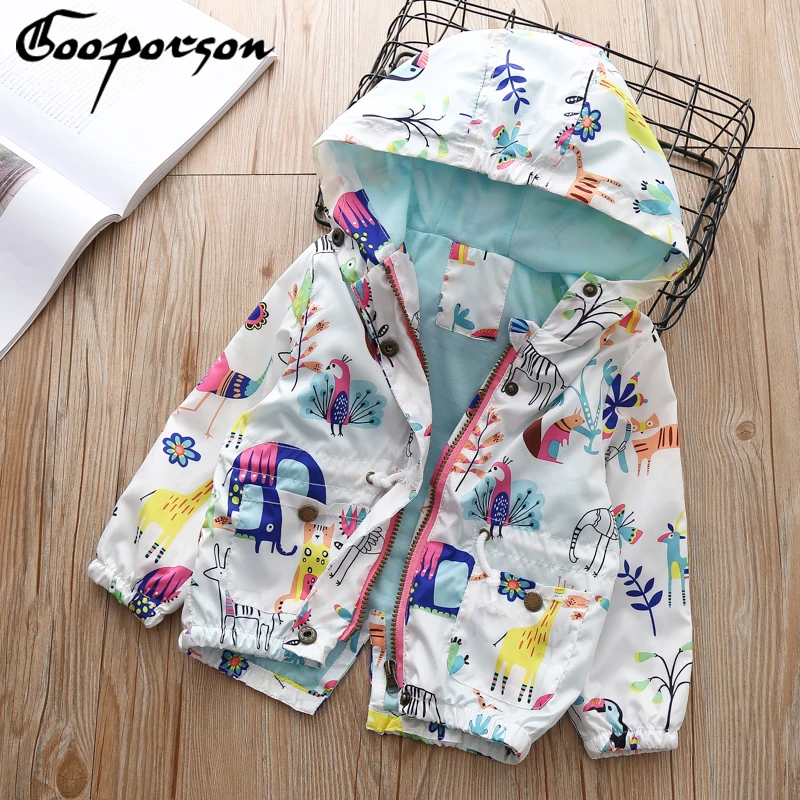 Girls Jacket Animal Printed Graffiti Zoon Peacock Hoody Autumn Coat For Kids Jackets Long Sleeve New Arrival Children Clothes | Детская