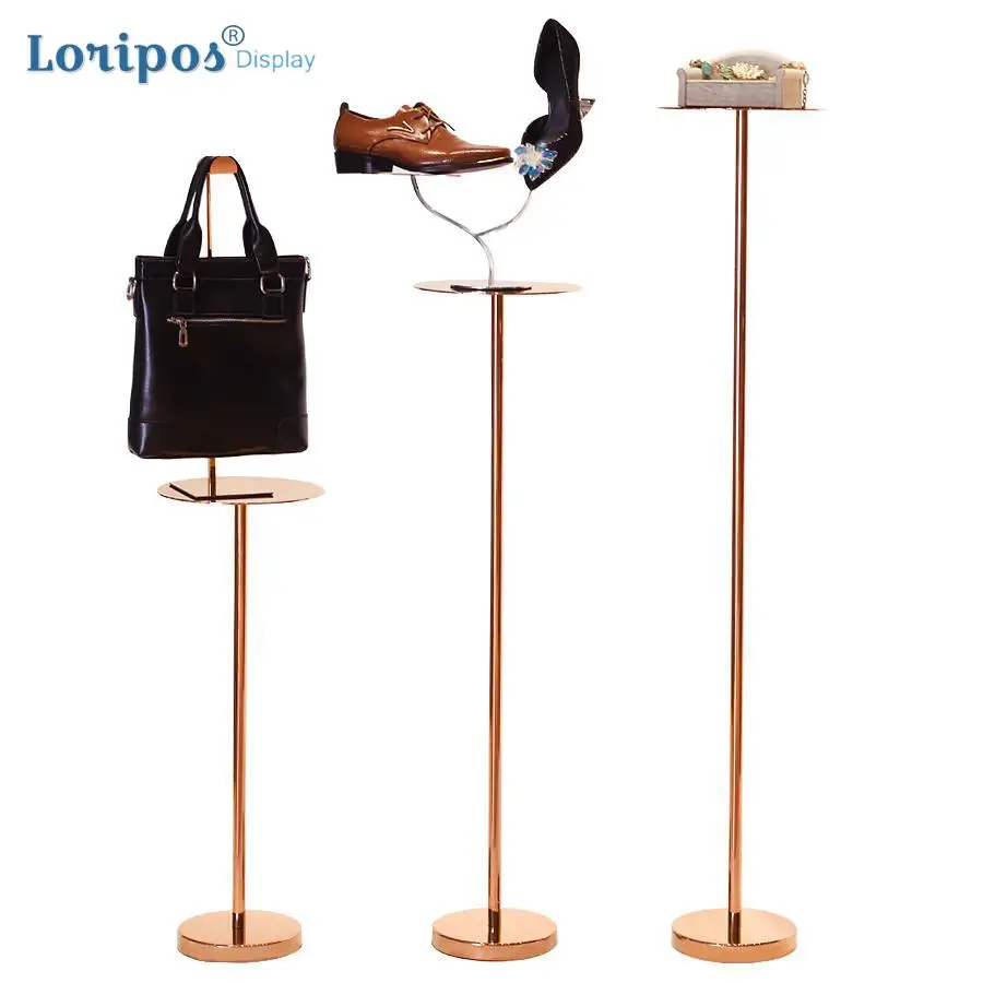 Etalage Plank Winkel Floor Hoek Display Stand Schoen Display Rack Drie Stukken Gold Zilverkleurige Metalen Zak Display Stand Tafel Etalage Plank Winkel Floor Hoek Display Stand Schoen Display Rack Drie Stukken Gold Zilverkleurige Metalen Zak Display Stand Tafel