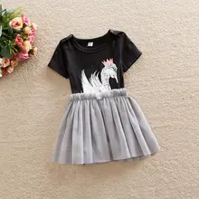 New Infant Baby Girls Summer Dress Cute Swan Romper Pleated Dress Patchwork Casual Summer Girl Outfits