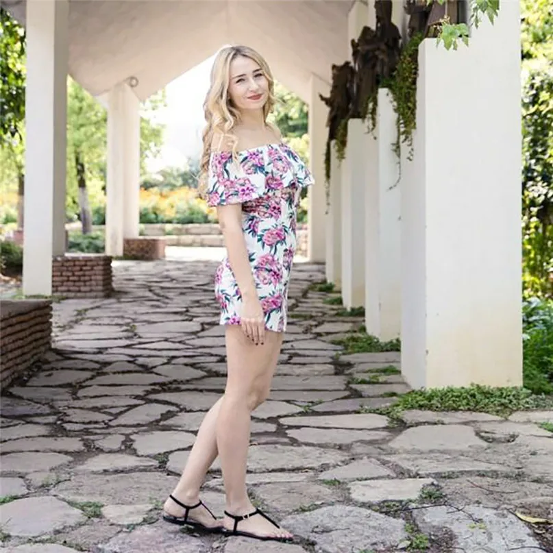 New Women Beach Dress One-Shoulder Strapless Dress Floral Print Beach Skirt Beach pareo Beach wear Family Clothes #3j03#F (10)