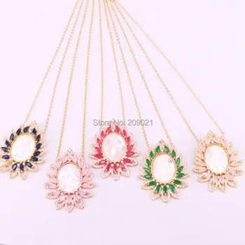

New 5Pcs Mixed Color Cubic Zirconia Shell Virgin Mary Necklaces Pendants , Gold Color Necklace