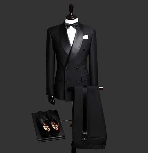 Мужской костюм на одной пуговице, черный Жаккардовый костюм со штанами, смокинг с шалевым воротником, Свадебный костюм на заказ, 2 предмета(пиджак+ брюки - Цвет: as picture