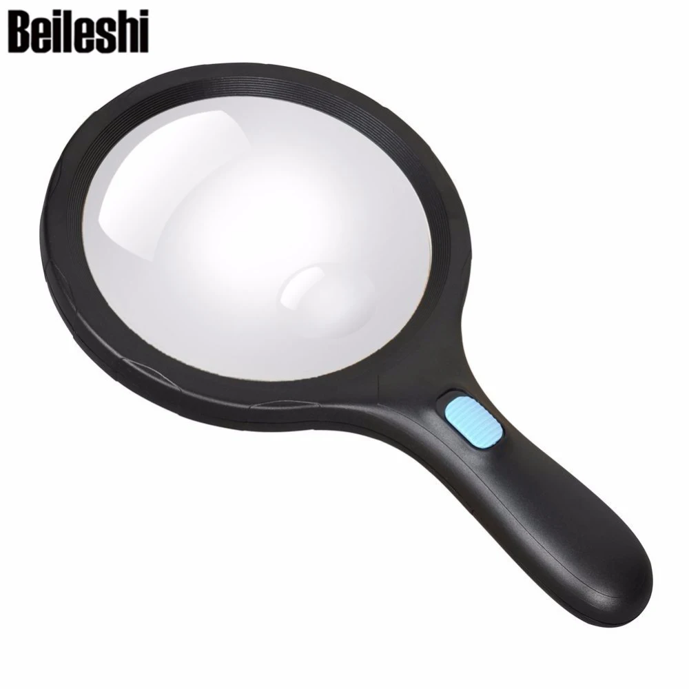 Beileshi Extra Large 5.5" Magnifying Glass with Bright 10 LED Lights 2X
