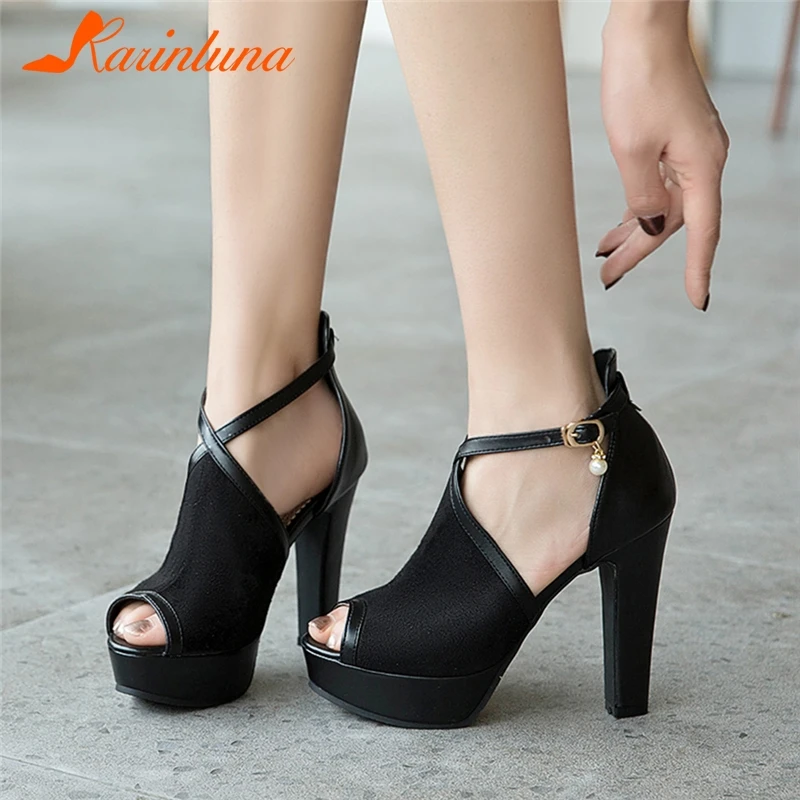 

KARINLUNA New Fashion Plus Size 34-50 Ankle Strap Ladies High Heels Platform Shoes Woman Casual Party Ol Summer Sandals