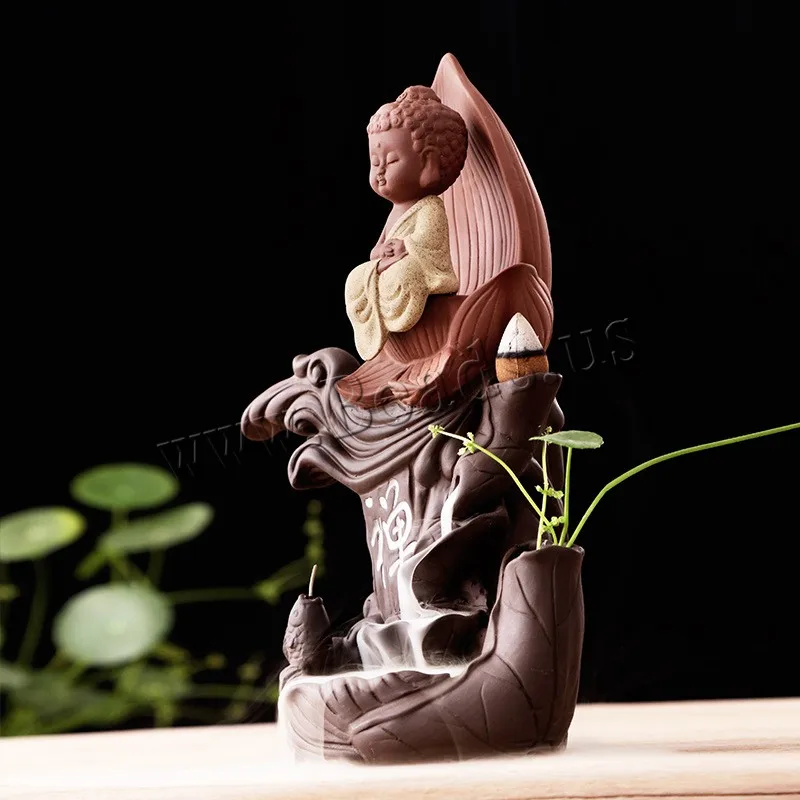 The Little Monk Censer Backflow Incense Burner Purple Sand Small Buddha Ceramic Waterfall Incense Stick Holder Simple Home Decor