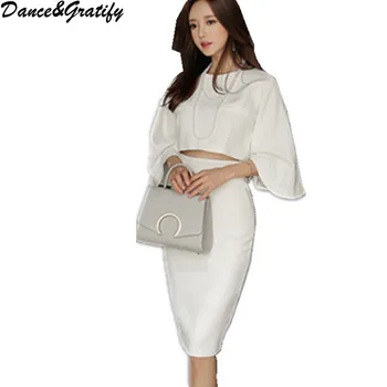

Two Piece Set Women Flare Sleeve Short Shirt And Bodycon Pencil Skirts Suit 2018 Spring Summer Fashion Skirt Suits