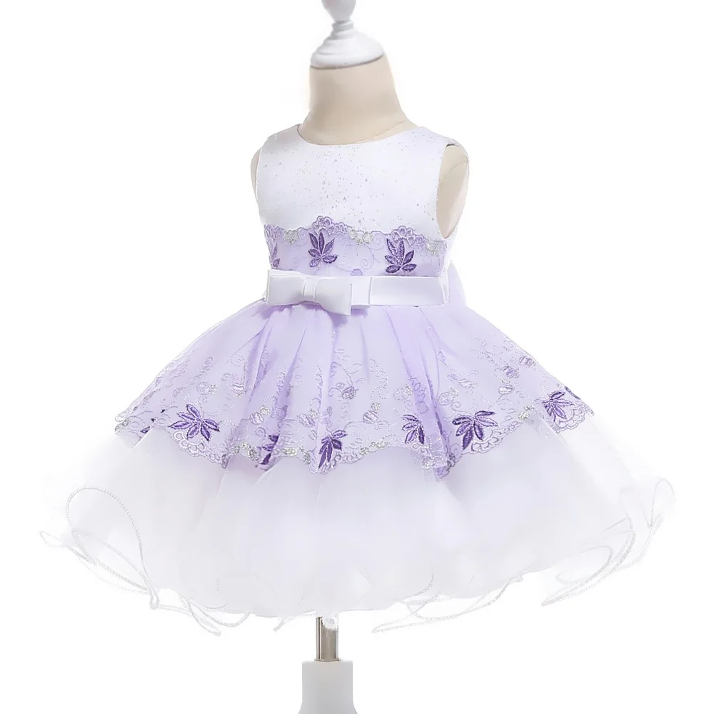 

Toddler Baby Girls Lace Bow Sleeveless Princess Birthday Wedding Party Christening Mesh Tutu Flower Kids Infant Baptism Dress