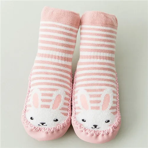Lawadka/Носки детские возраст 1-3 года носки для новорожденных с рисунком; нескользящие кожаные носки-тапочки для малышей - Цвет: pink rabbit