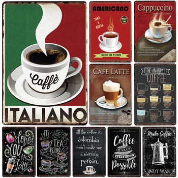 

Italiano caffe Menu Plaque Metal Vintage Decor Metal Sign Tin Sign Metal Poster metal Plate Home Pub Decoration Vintage Posters