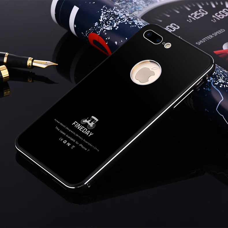 Роскошный Премиум алюминиевый металлический чехол для телефона s для iPhone 7 8/Plus,, твердость 9 H, закаленное стекло, задняя крышка, чехол, аксессуары - Цвет: full black