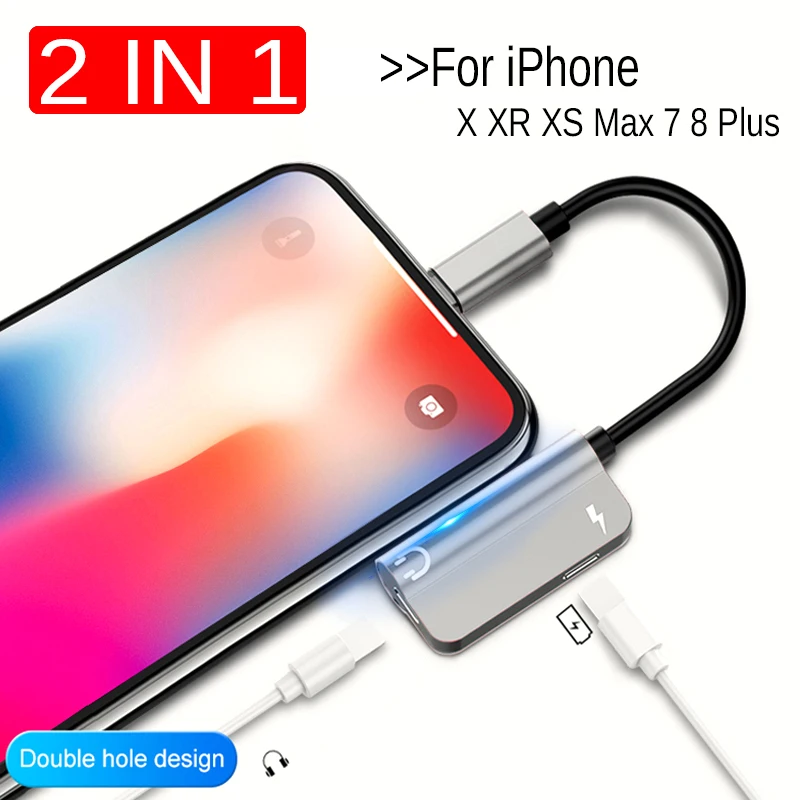 Goede 2 IN 1 Audio Splitter Adapter Voor iphone X XR XS Max 7 8 Plus Oortelefoon Converter Voor Lightning Kabel hoofdtelefoon Jack Connector