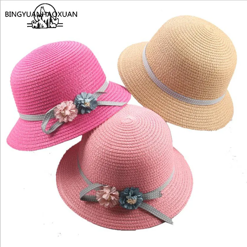 

2018 New Women Summer Handmade Hats Wide Brimmed Flowers Parents Children Straw Hats Female Fishing Girls Solid Beach Floppy Hat