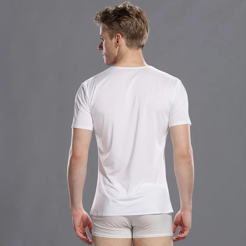 Men Undershirt Short Sleeve Tshirt Solid Spandex Nylon Knitted Underwear 3 Colors
