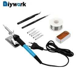 DIYWORK 11 шт./компл. Электрический паяльник Регулируемая Температура паяльной станции Стенд с 5 шт. паяльников припоя Tool Kit
