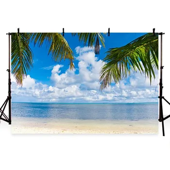 

Summer Sea Beach Ocen Palm Tree blue sky backdrops Vinyl cloth High quality Computer print party photography backgrounds