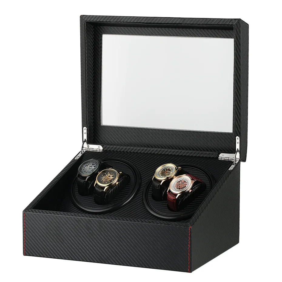 Многофункциональная коробка для хранения часов с черными полосками, механический держатель для намотки, США/Великобритания/Австралия/ЕС, переходник
