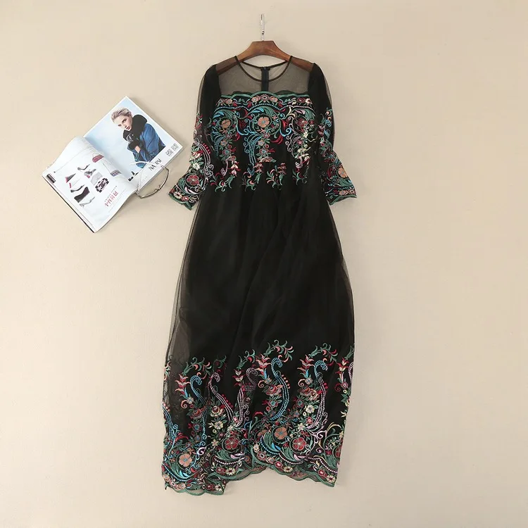 Europe And United States 2017 Women's Spring And Summer Dress Embroidered Floral Sexy Long Sleeve Black Long Maxi Dress long-floral-maxi : image Europe And United States 2017 Women's Spring And Summer Dress Embroidered Floral Sexy Long Sleeve Black Long Maxi Dress long-floral-maxi