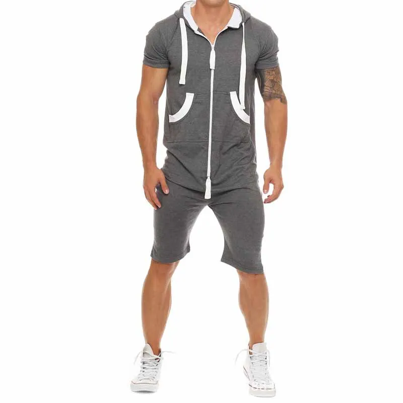 OLOEY men romper black camo mens sport suits cotton zip mens sweat suits one-piece tracksuit set male joggers sporting jumpsuits