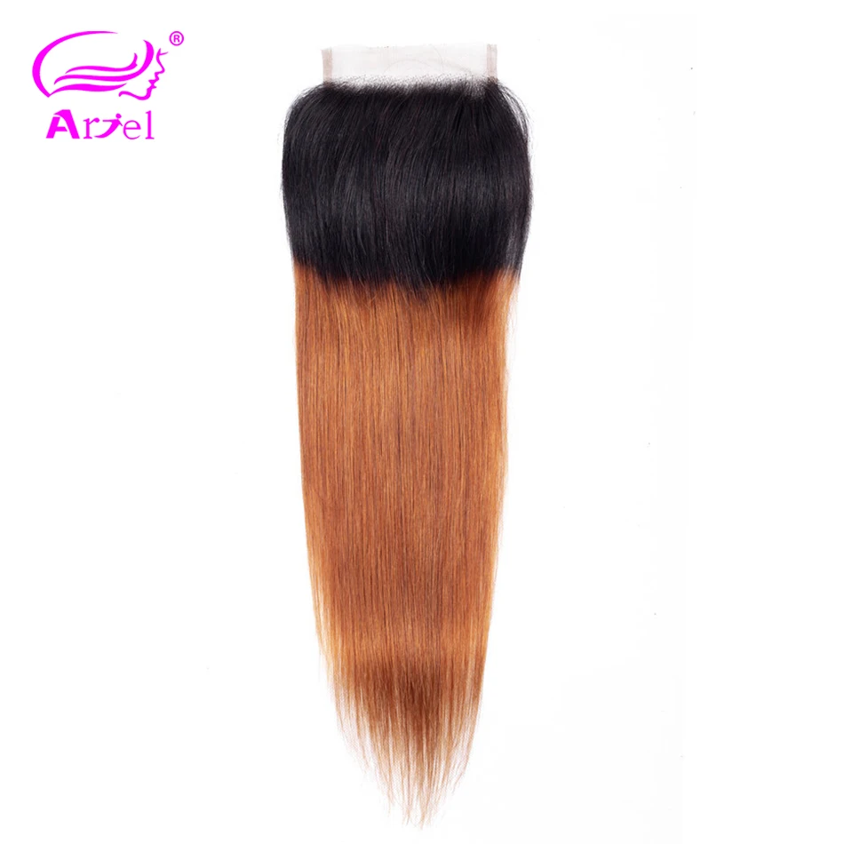 

ARIEL Ombre Lace Closure Free Part Brazilian Straight Closure Blonde 1B/30 Two Tone Closure Color Non Remy Human Hair