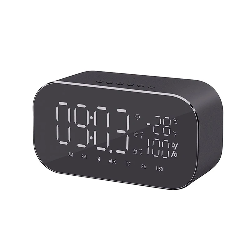 

Bluetooth Speaker Support Temperature LCD Display FM Radio Alarm Clock Music Player Wireless for Office Bedroom