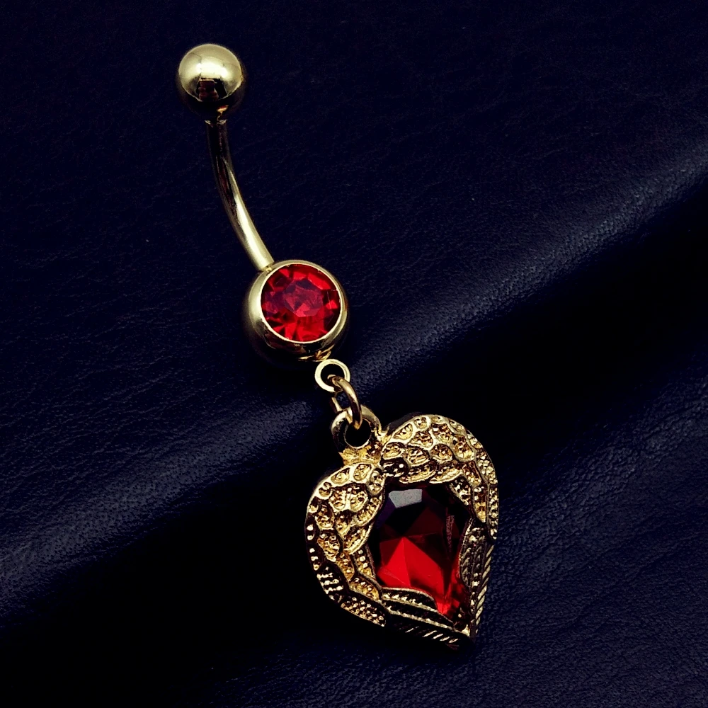 Charming Body Piercing Jewelry Heart Wings Shaped stainless steel Belly button piercings Red