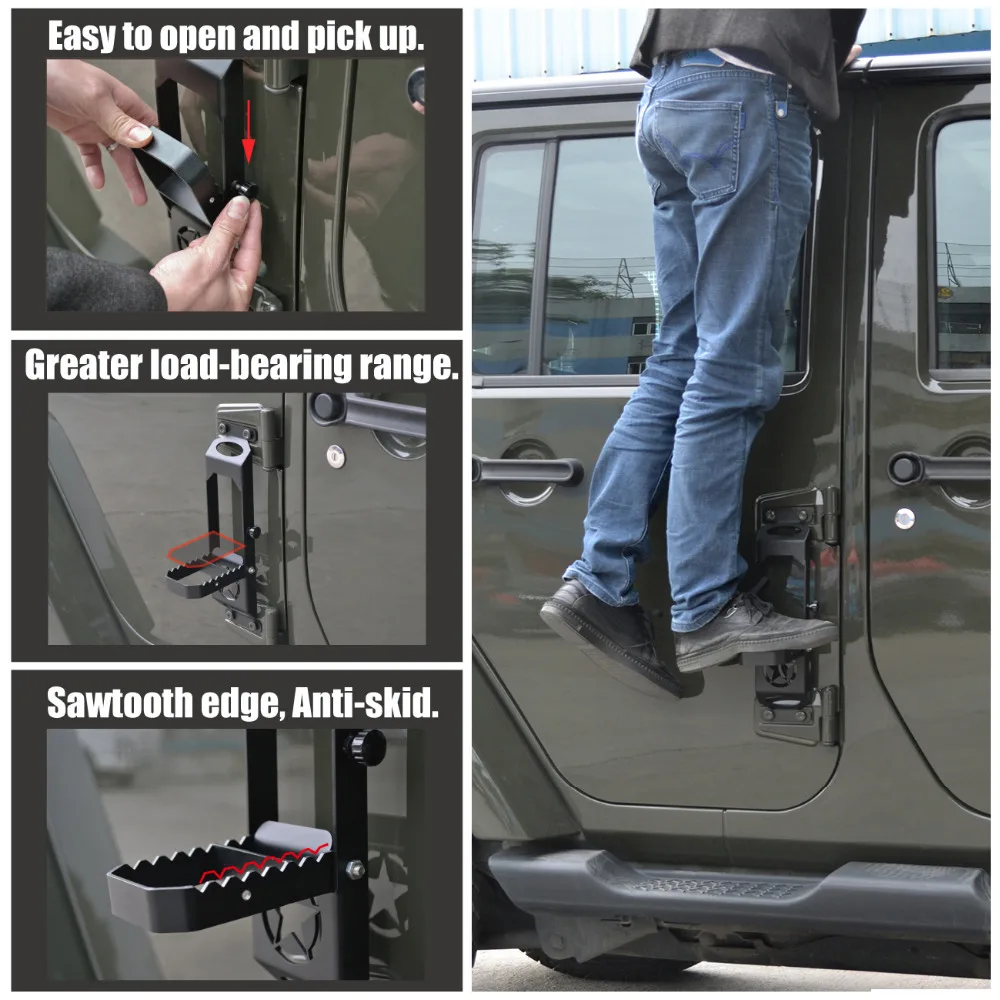Стальные дверные петли для автомобиля Подножка педаль пластина Peg для Jeep Wrangler JK 2007- анти-ржавчины двери шаги скалолазание доска панель